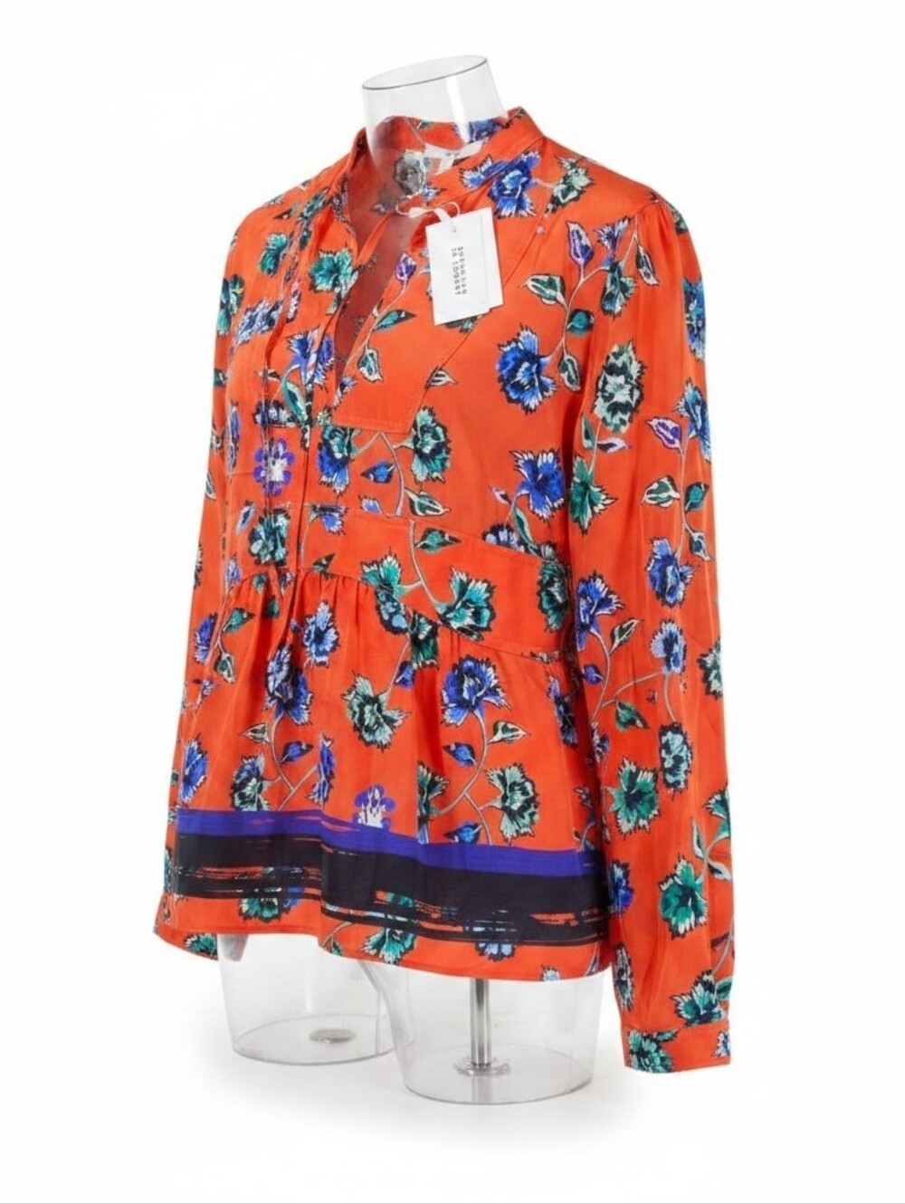 Derek Lam 10 Crosby Silk Floral Peplum Blouse Orange Blue Size 2 NWT $395